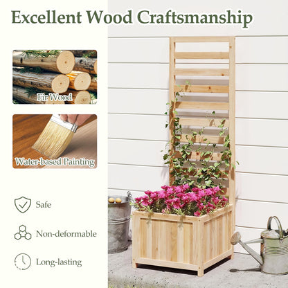 Wooden Planter with Trellis, Raised Garden Bed with Drainage Holes