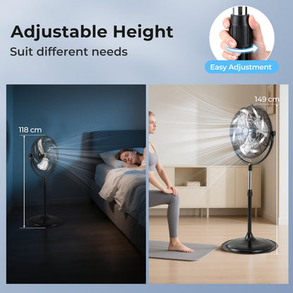 High Velocity Pedestal Fan Industrial Adjustable with 3 Speeds and 360° Tilt
