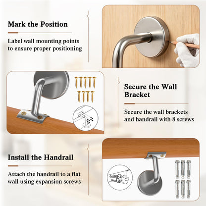 Wall Mounted Safety Stair Banister, Against the Wall Elderly Children's Loft Grab Bar Kit