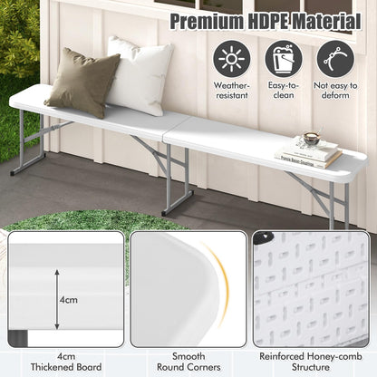 182 cm Portable Folding Plastic Bench Seat with Carry Handle