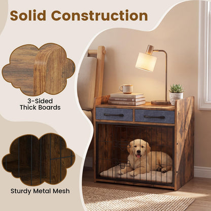 Indoor Dog Cage with 2 Fabric Drawers and Lockable Door