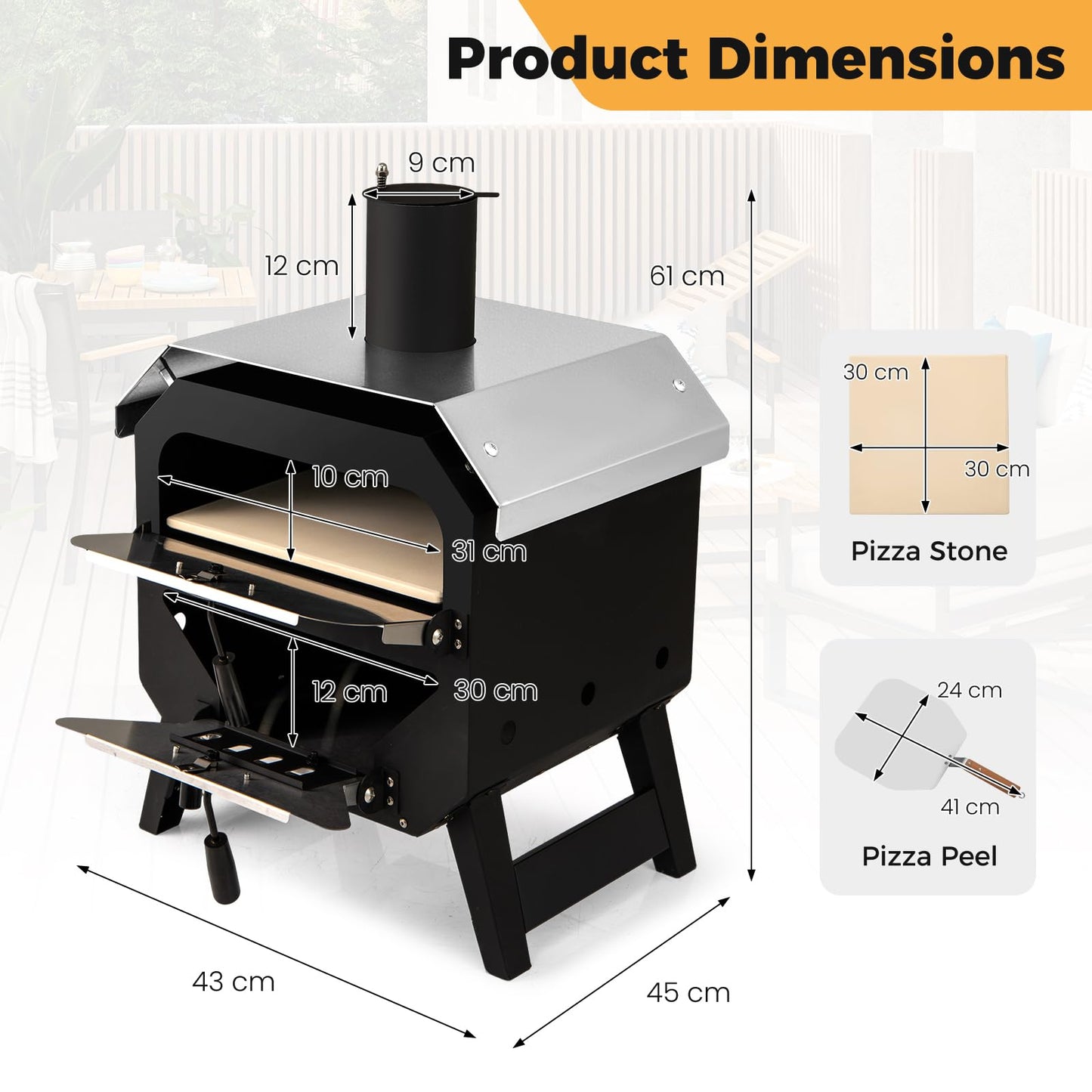 45 cm Outdoor Pizza Oven with Pizza Stone and Oxford Cloth Cover