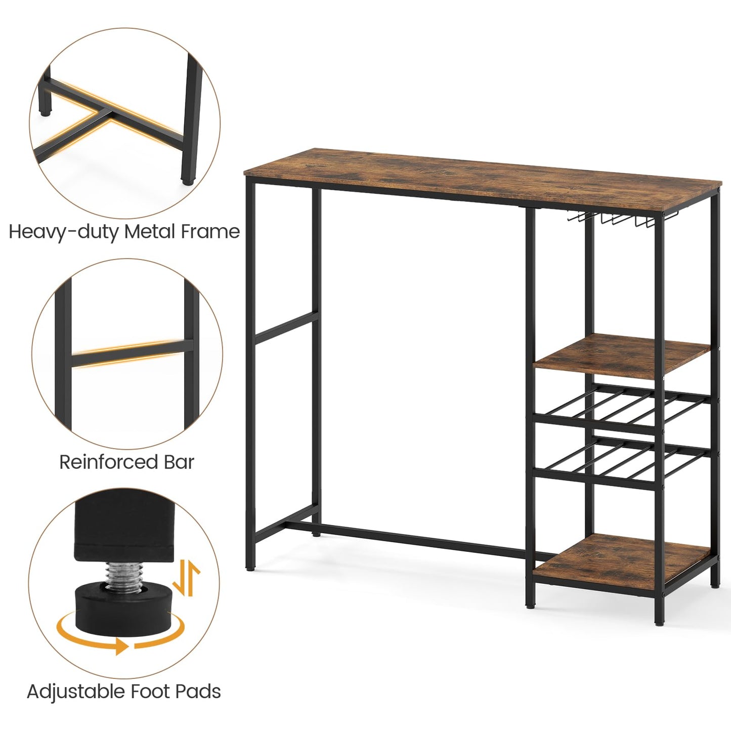 Metal Frame Kitchen Table with Storage Shelves