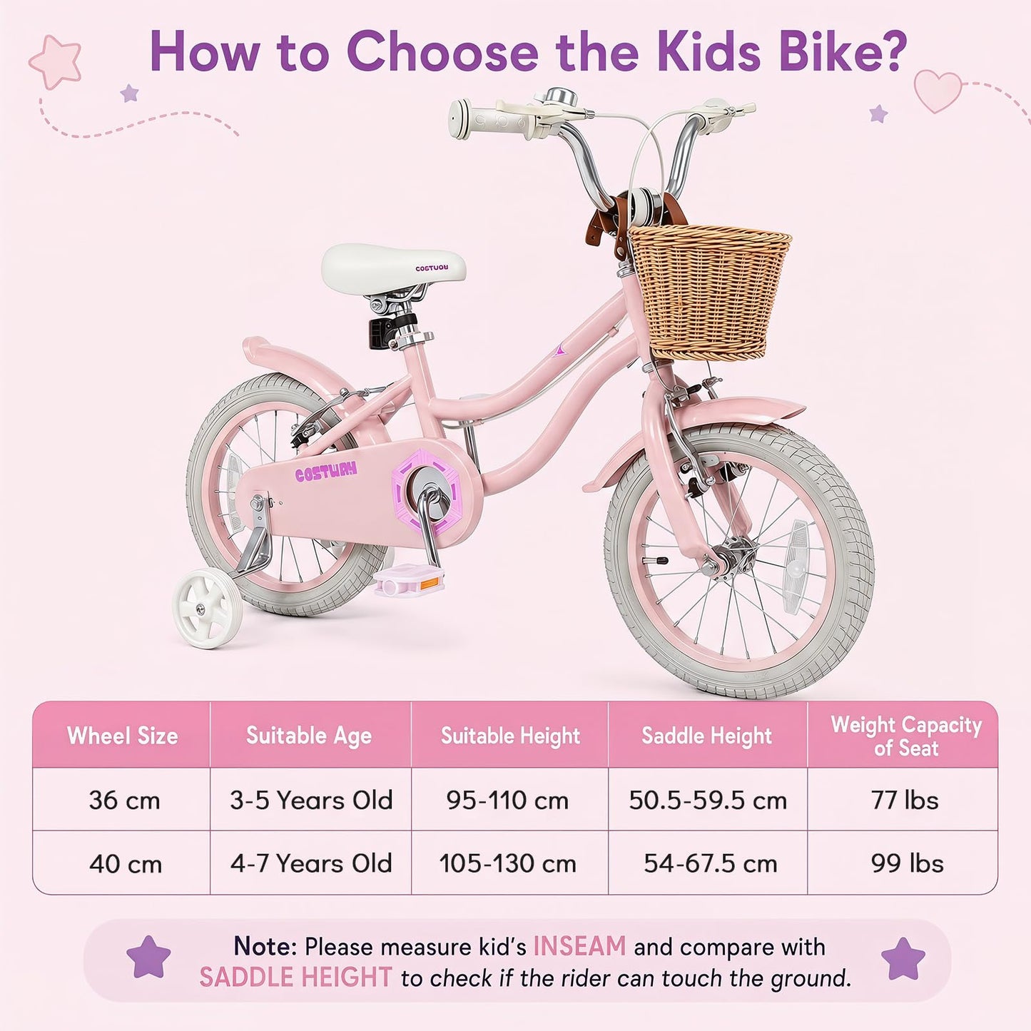 Kids Bike, Children's Training Bicycle | Toddler Bike with Detachable Training Wheels, Basket
