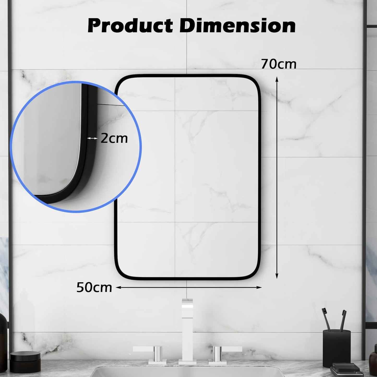 Rectangle Bathroom Mirror with Shatter-Proof Film and Expansion Screws