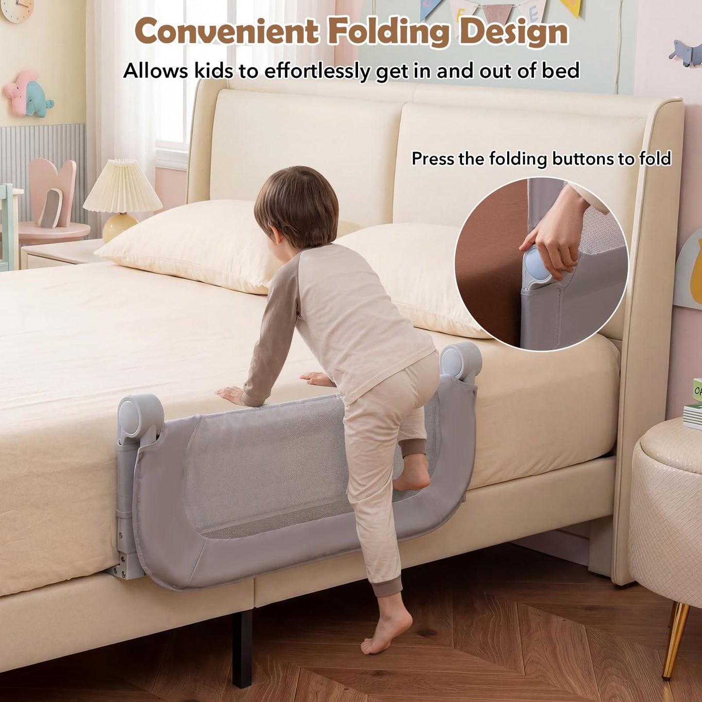 80/120/148/178/198 cm Long Adjustable Baby Bed Rail Guard with Extra Buckle