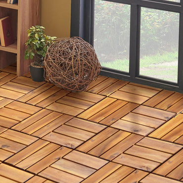 GiantexUK 27 PCS Decking Tiles 30x30cm Acacia Interlocking Flooring Tiles