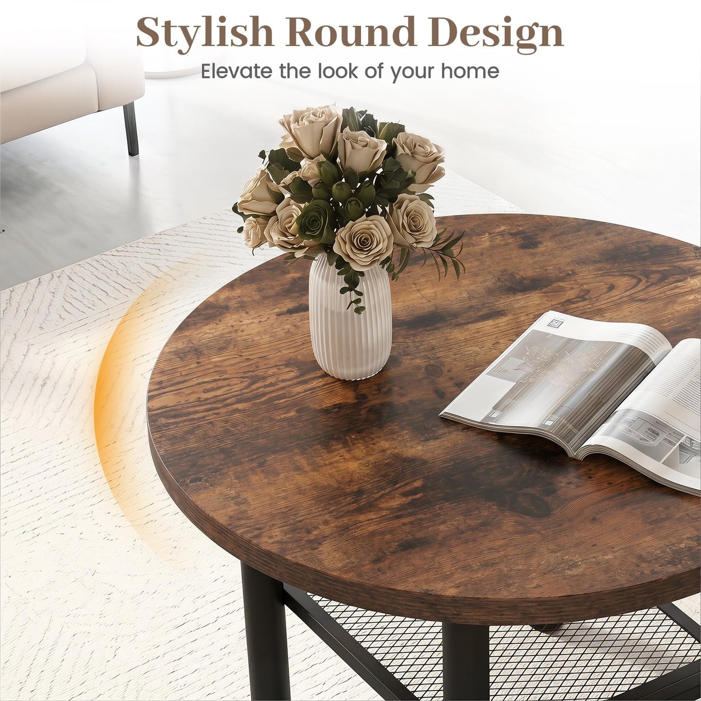 2-Tier Round Coffee Table with Storage