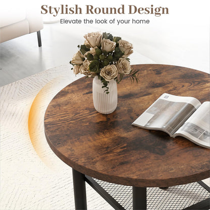 2-Tier Round Coffee Table with Storage