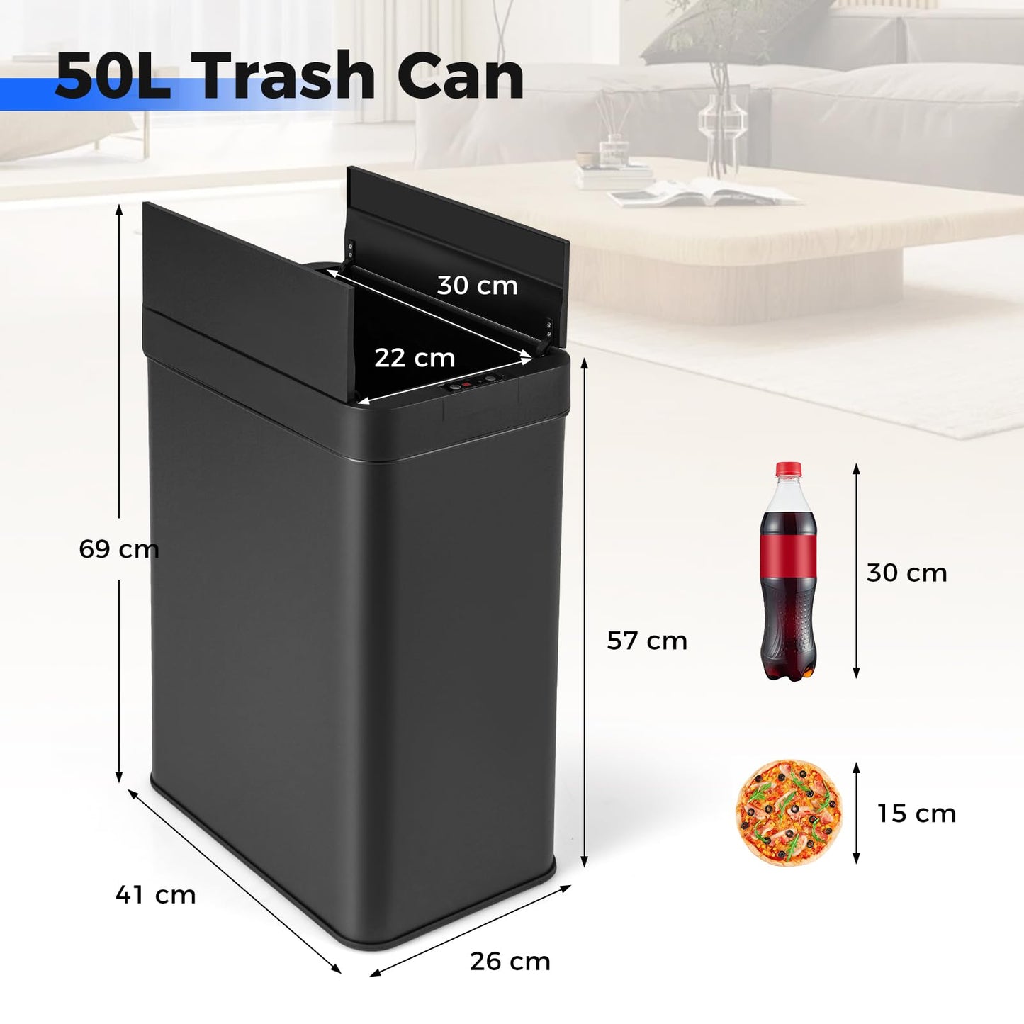 50L Slim Kitchen Trash Can with Wing Lids