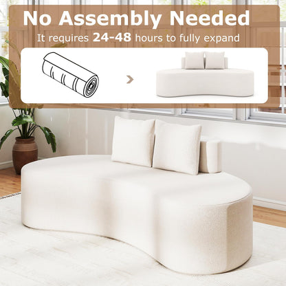 Upholstered Curved Sofa with 2 Cozy Pillows and Low Backrest