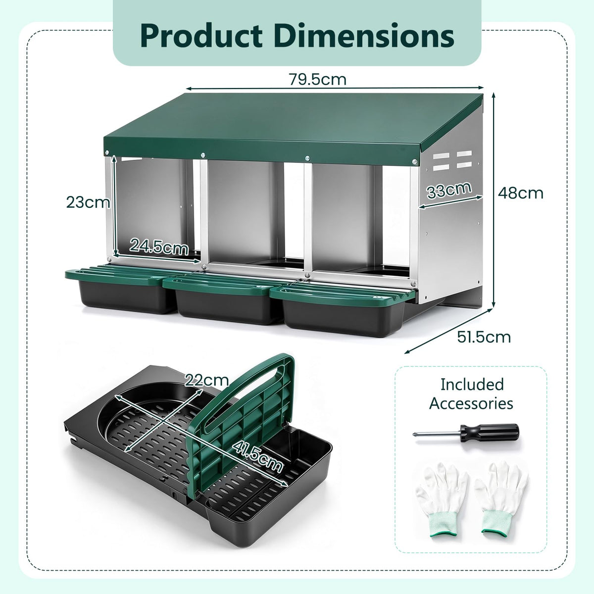 3-Compartment Roll Away Chicken Nesting Box for Hens