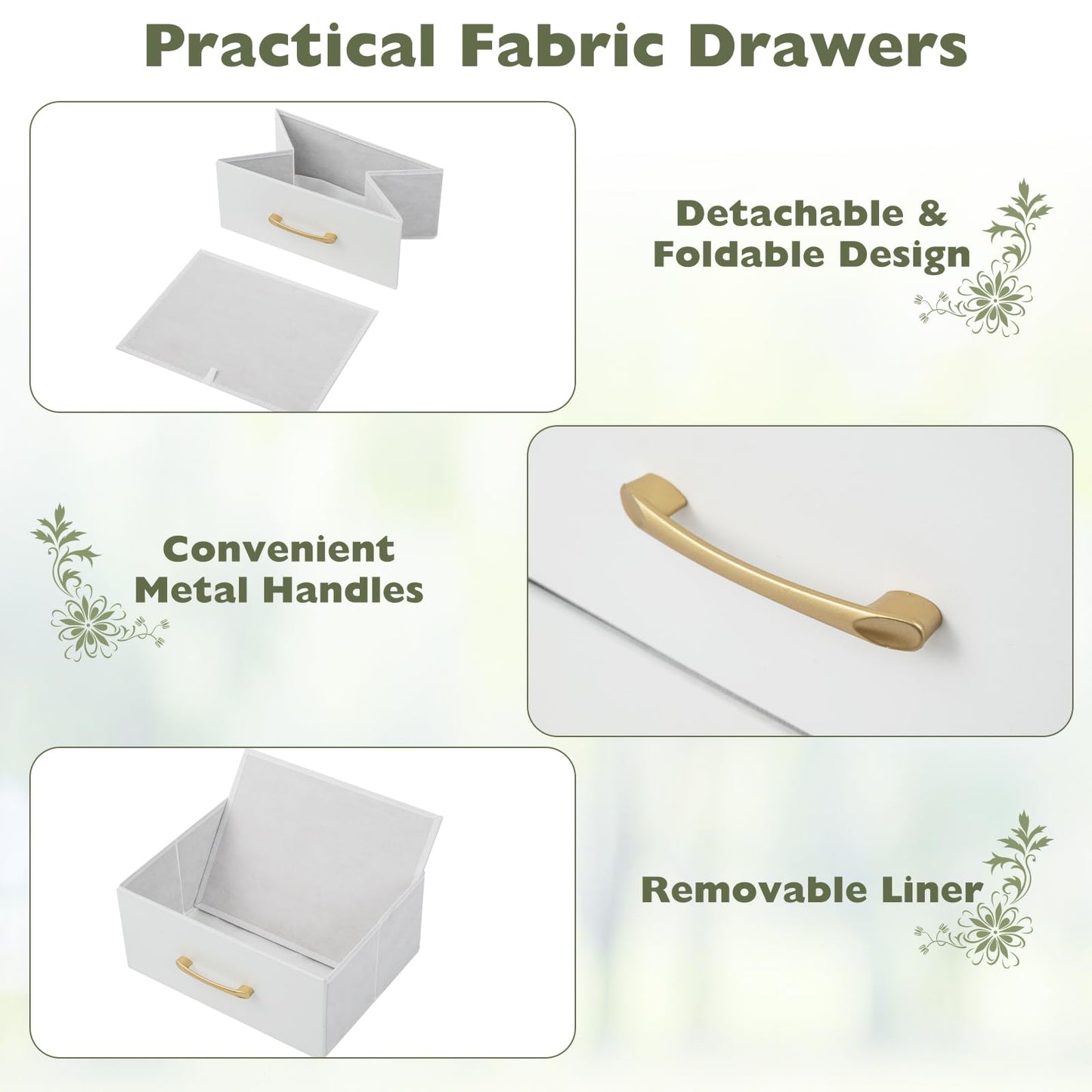 5-Drawer Storage Cabinet with Detachable Foldable Fabric Drawers and Anti-Tipping Kits