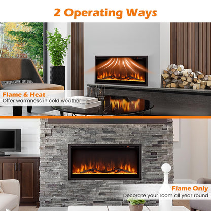 Linear Electric Fireplace with Log and Crystal Decor and Remote Contro