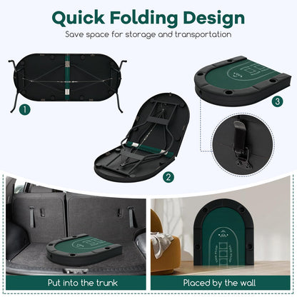 Foldable Poker Table for 8 Players Portable Oval Card Board with Cup Holders