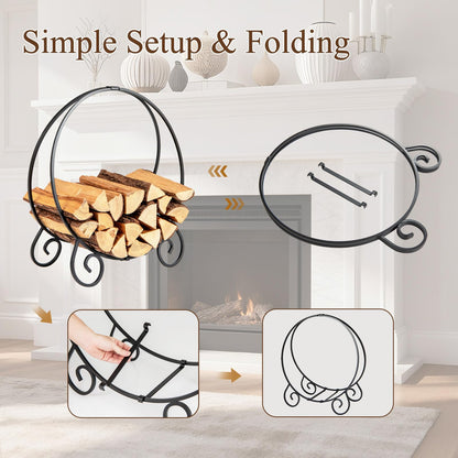 59 cm Firewood Rack Collapsible Log Hoop for Indoor Outdoor