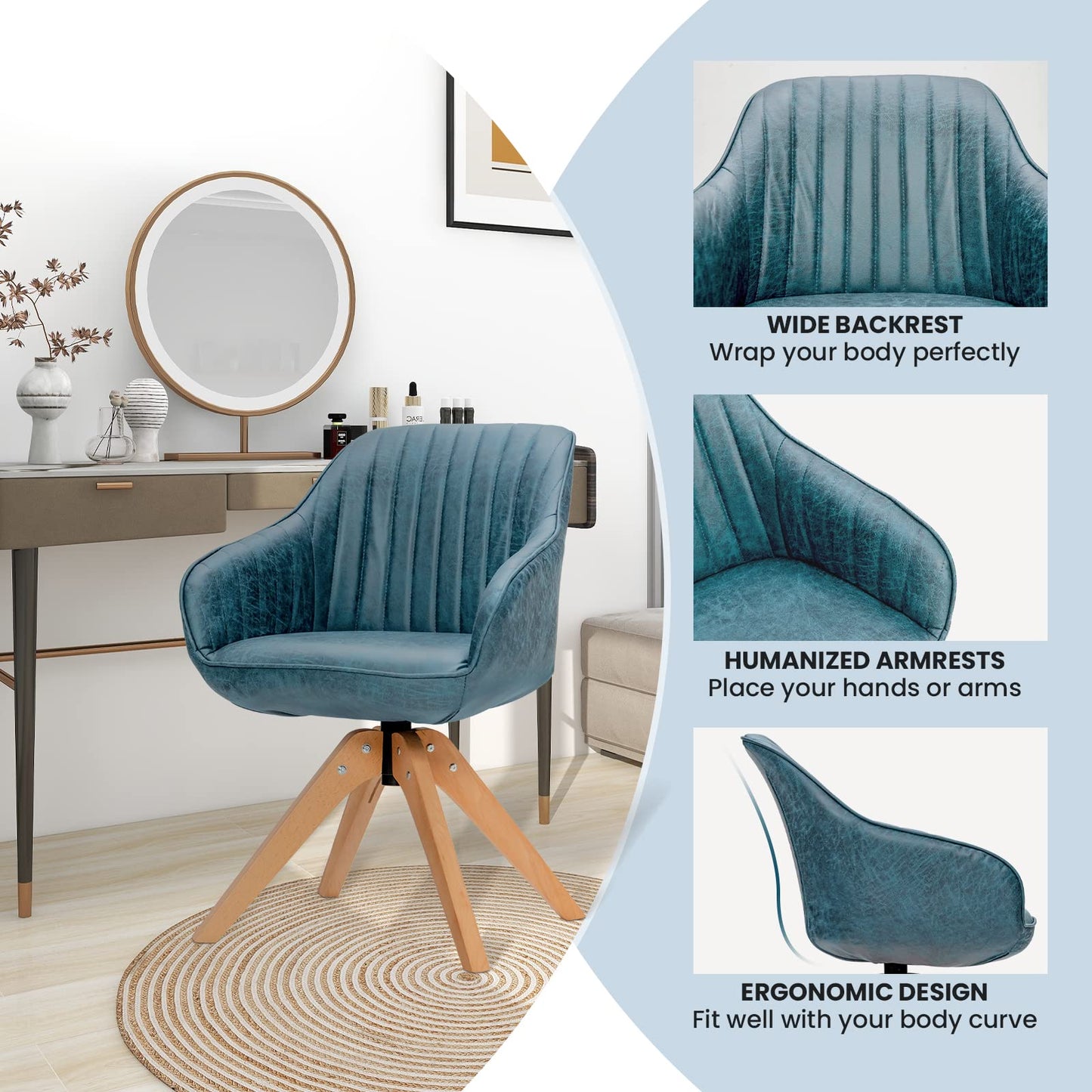 Set of 2/4 360° Swivel Accent Chair with Solid Wood Legs