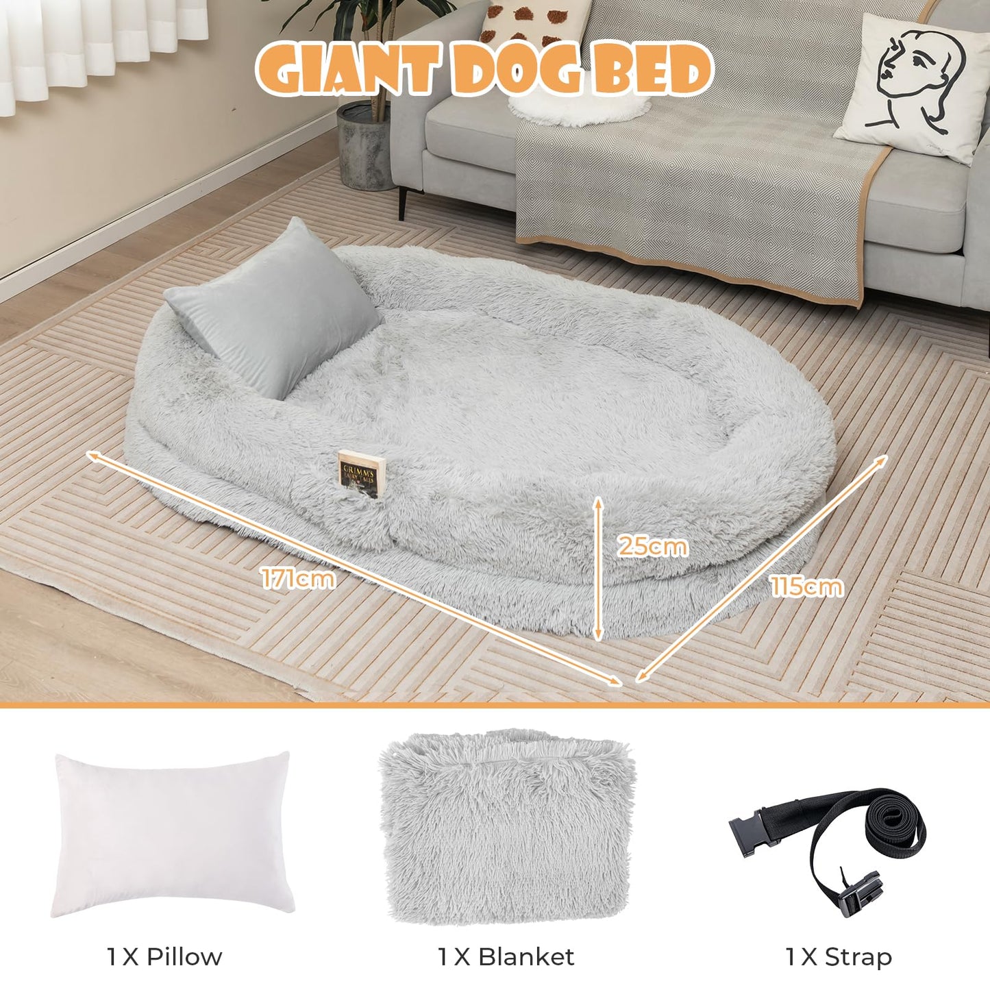 Human Dog Bed with Soft Blanket and Present Plump Pillow