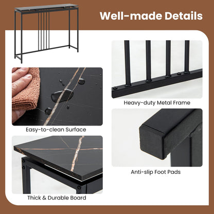 Narrow Console Table 120cm Long Hallway Table with Metal Frame & Faux Marble Top