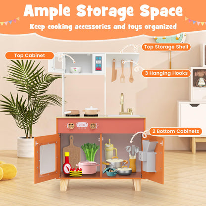 Wooden Play Kitchen with Cookware Accessories for Ages 3-6