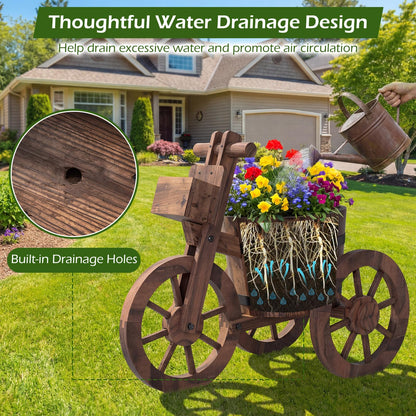 Wooden Wagon Planter, Tricycle Garden Planter with Drainage Hole