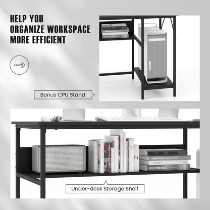140 x 60 CM Computer Desk with Charging Station Home Office PC Desk with 4 Power Outlets and 2 USB Ports