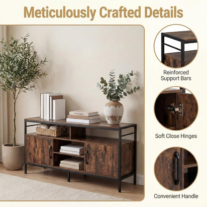 TV Stand Cabinet for TVs up to 65 Inches, 147cm Wooden Media Entertainment Center with 2 Storage Cabinets