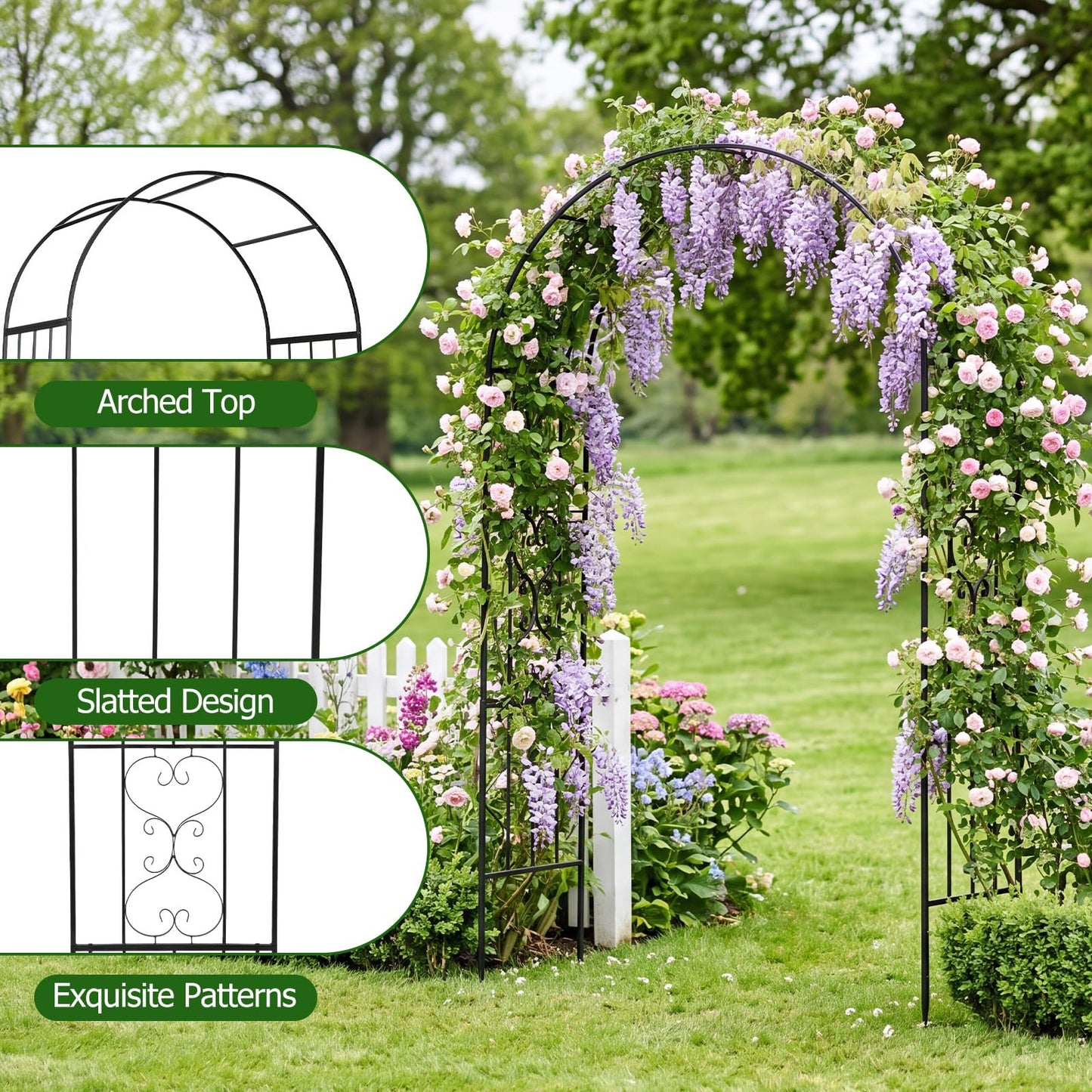 Garden Arch, Heavy Duty Metal Roses Vines Climbing Plants Support Archway