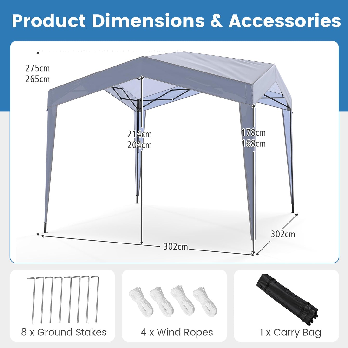 3m x 3m Pop up Canopy Tent without Sidewalls and Netting