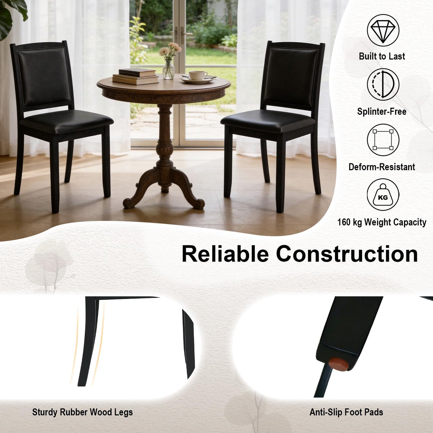 Dining Chairs, Faux Leather Upholstered Kitchen Chairs with Padded Seat