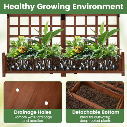 Wooden Garden Planter with Trellis, Raised Garden Bed with 2 Boxes