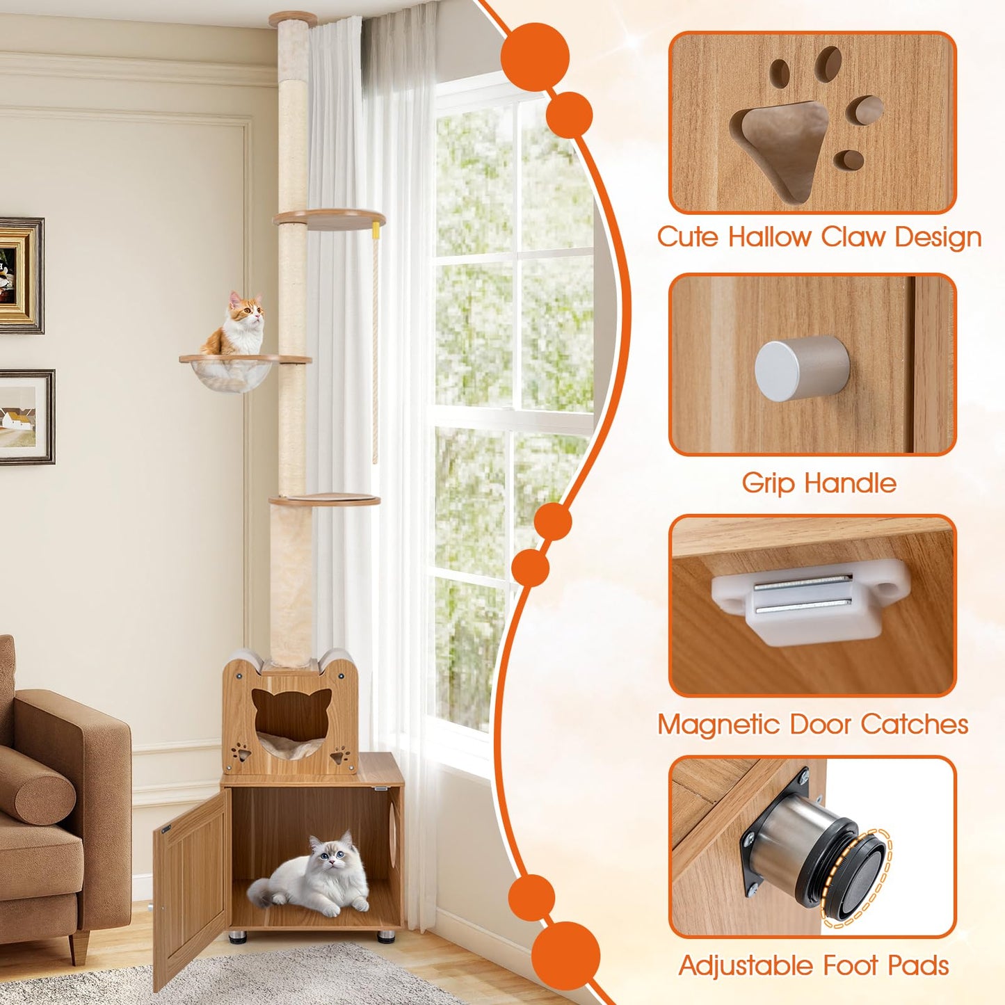 256-275 cm Adjustable Floor to Ceiling Cat Tree