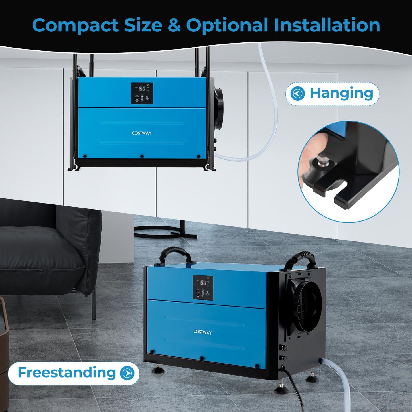 50/70L/Day Crawl Space Dehumidifier with 3 Modes and 24H Timer