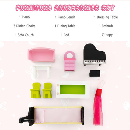 Wooden Dollhouse with Working Elevator and Rotatable Staircase