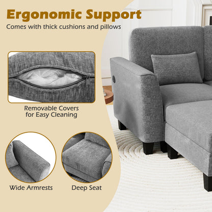280 cm U-Shaped Sectional Sofa with 2 Ottomans & USB Charging Ports