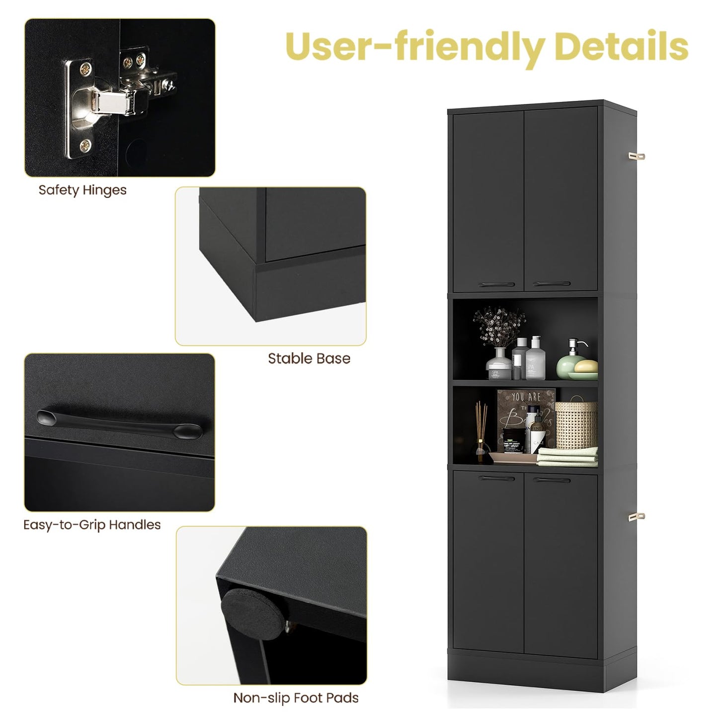 190cm Tall Freestanding Cupboard with Doors and Shelves