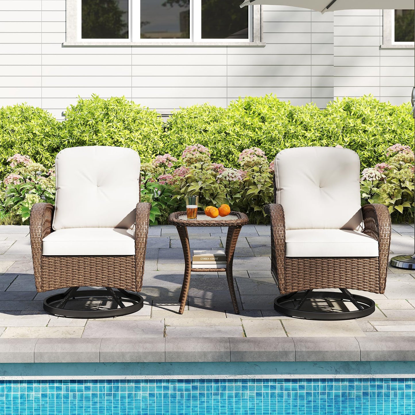 3 Pieces Patio Rattan Bistro Set with Cushions and Pillows