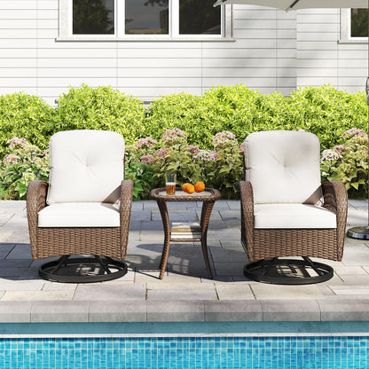 3 Pieces Patio Rattan Bistro Set with Cushions and Pillows