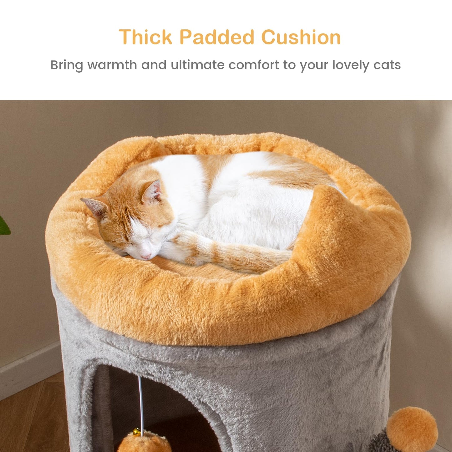 Cute Small Cat Tree Tower with Cozy Condos and Plush Danging Balls