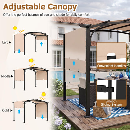 Retractable Pergola, Large Garden Pergola with Sun Shade Canopy, Outdoor Arched Patio Shelter