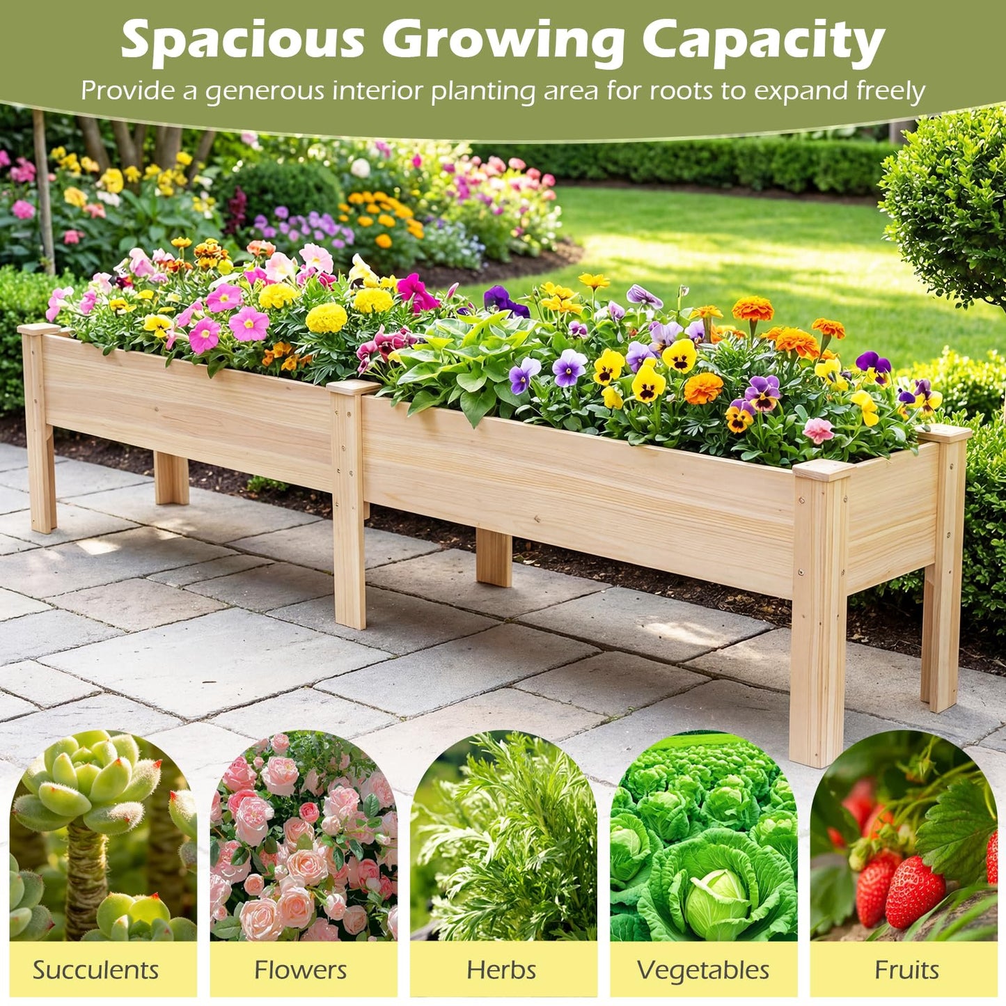 Raised Garden Bed, Wooden Elevated Planter Box with Legs and Drainage Holes