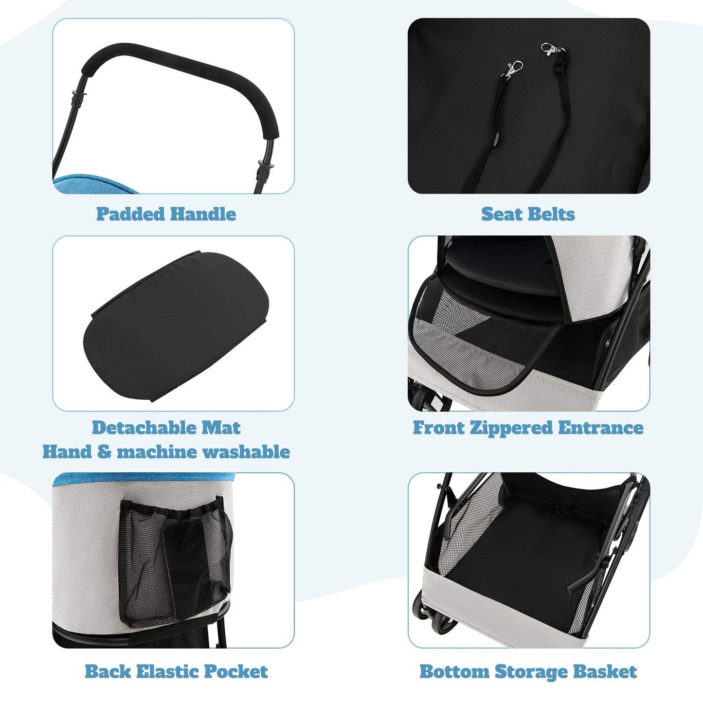 Foldable Pet Stroller with 4-Level Adjustable Canopy and Storage Basket