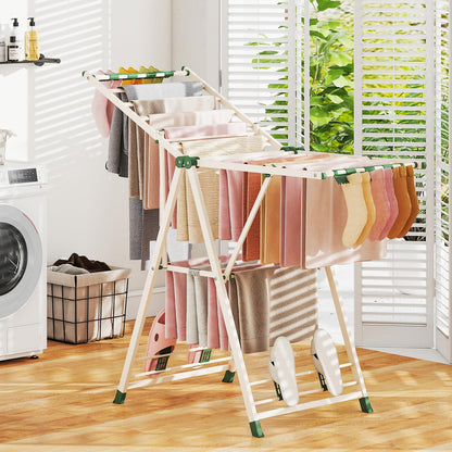 2-Level Foldable Clothes Drying Rack with Height-Adjustable Wings