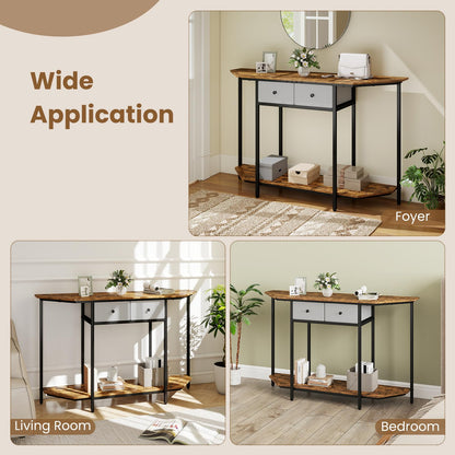 2-Tier Console Table Industrial Narrow Sofa Side Table with 2 Drawers and Shelf