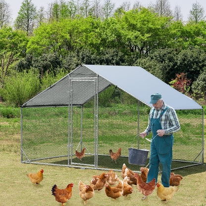 Galvanized Metal Walk-in Large Chicken Run Coop with Waterproof & Sun-protective Cover