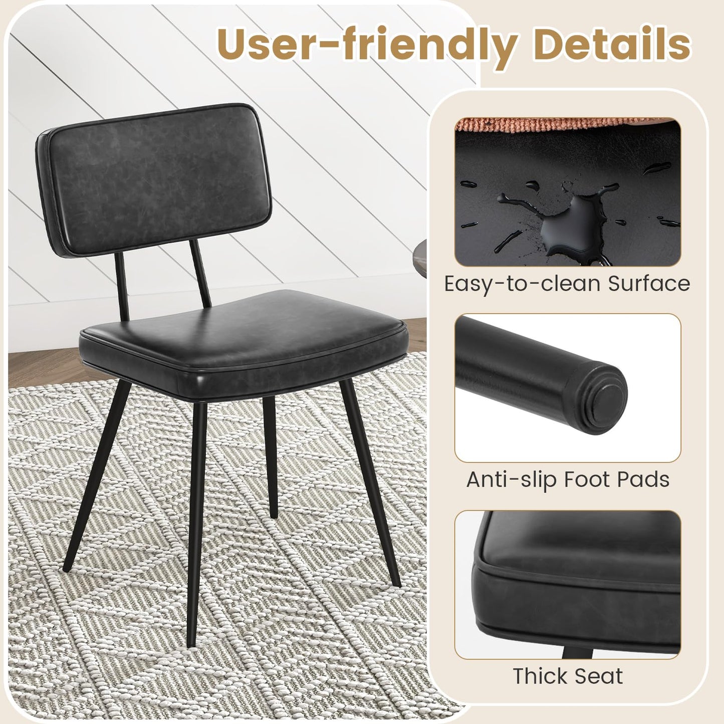 Kitchen Faux Leather Upholstered Dining Chair Set of 2
