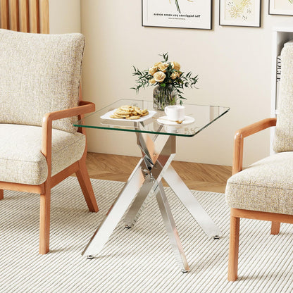 Tempered Glass Side Table, Square Sofa End Table Nightstand