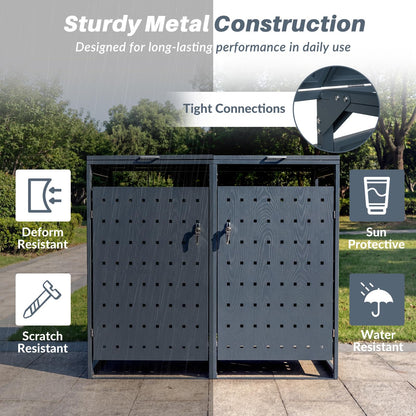 Double Wheelie Bin Storage, 240L Metal Garden Bin Hideaway with Gas Struts