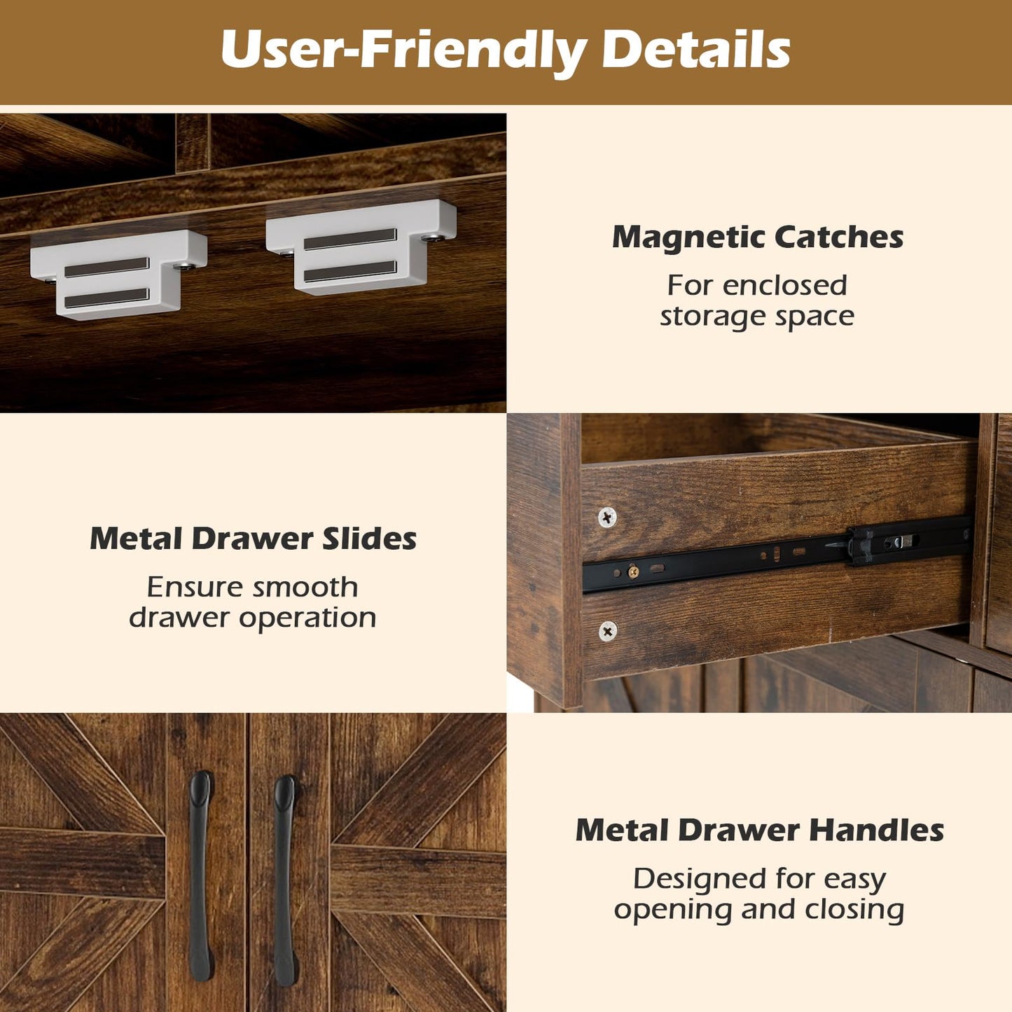 Sideboard Storage Cabinet, Large Kitchen Cupboard with Adjustable Shelf
