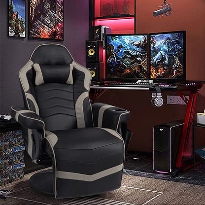 Height Adjustable Swivel Racing Video Massage Gaming Chair with Retractable Footrest